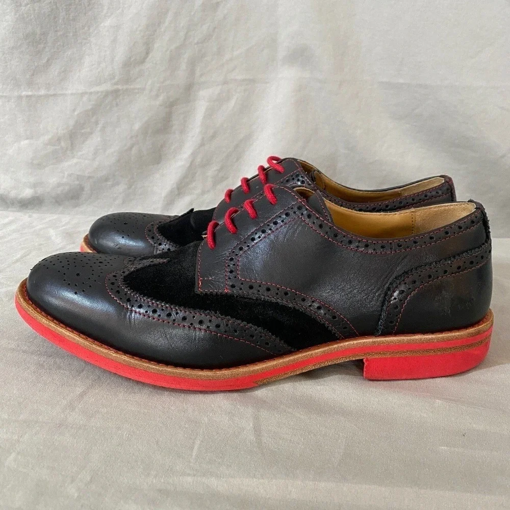 Bold! By Soxy Men's 9 Handmade Leather Suede Wingtip‎ Red Black Dress Shoes